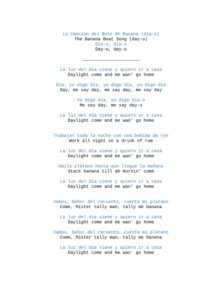 La Canción del Bote de Banana: Letra y Significado | PDF | Frutas ...