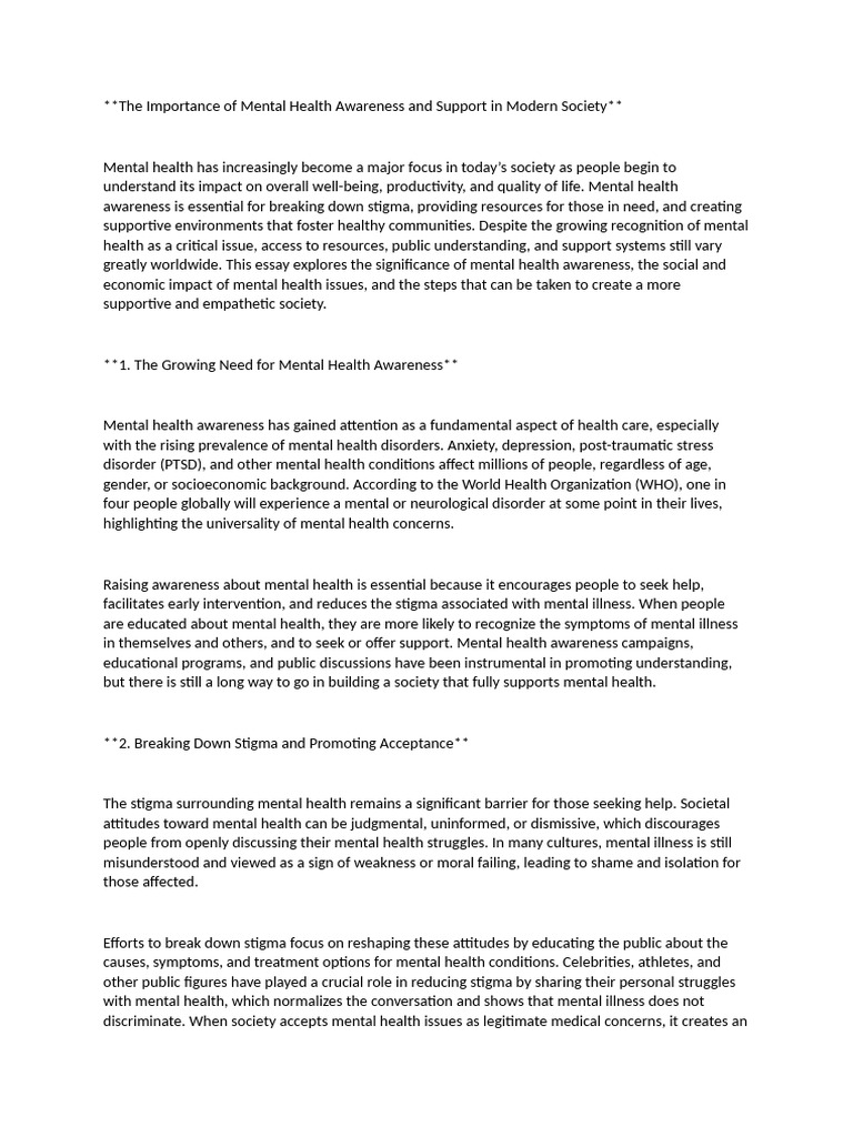The Importance of Mental Helath Awareness | PDF | Mental Health ...
