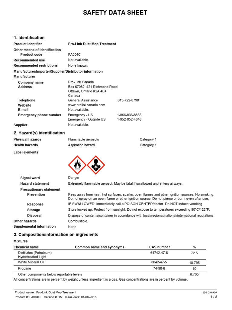 Pro-Link Dust Mop Treatment SDS | PDF | Personal Protective Equipment ...