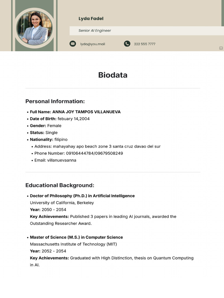 Free Biodata Template | PDF