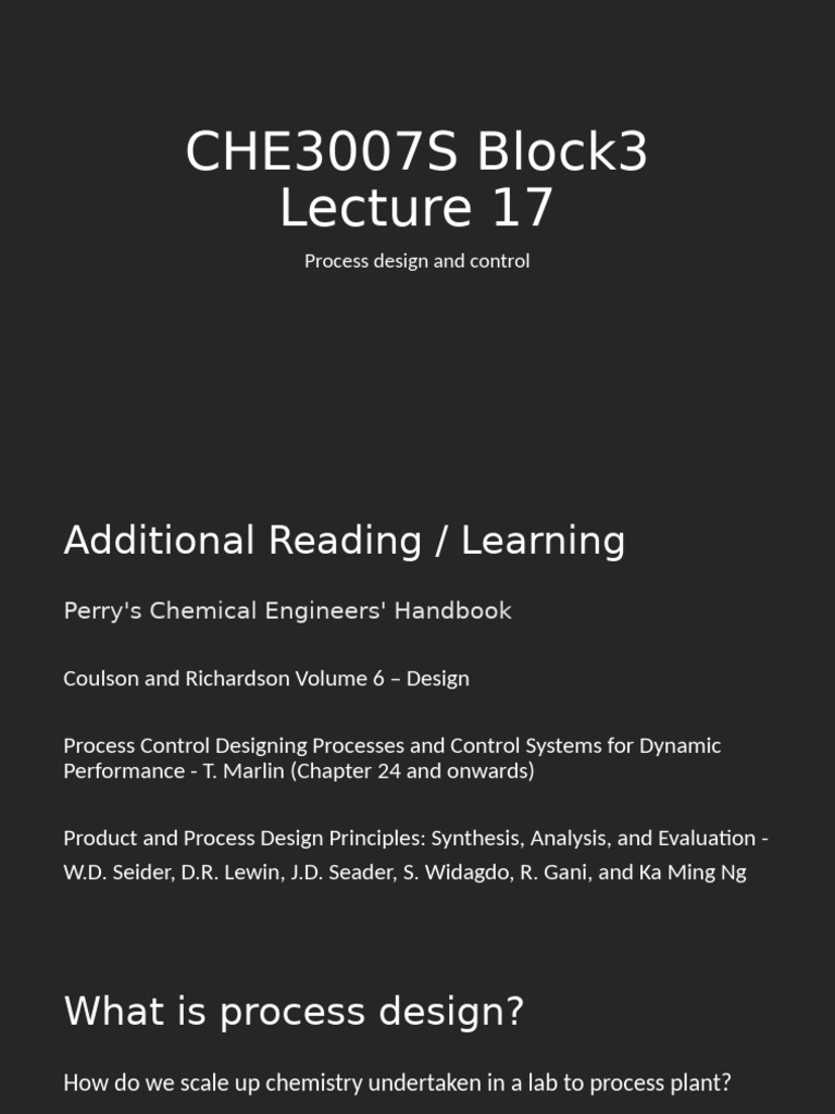 CHE3007S Block3: Process Design and Control | PDF | Science ...