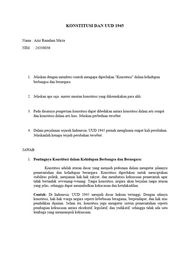 Tugas 6 Konstitusi Dan Uud 1945 (Aziz Ramdani Mirza - 24338036) | PDF