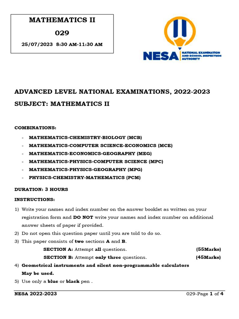 Mathematics II Exam 2022-2023 | PDF | Mathematical Concepts ...