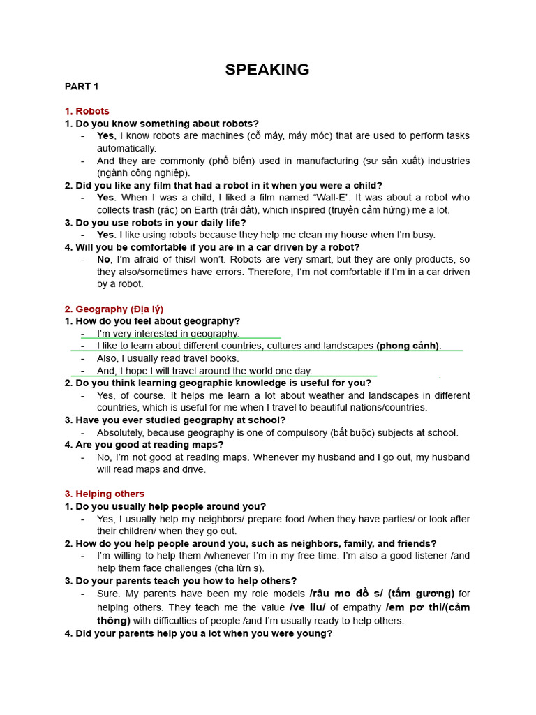 IELTS Speaking - Answers | PDF | Science | English Language
