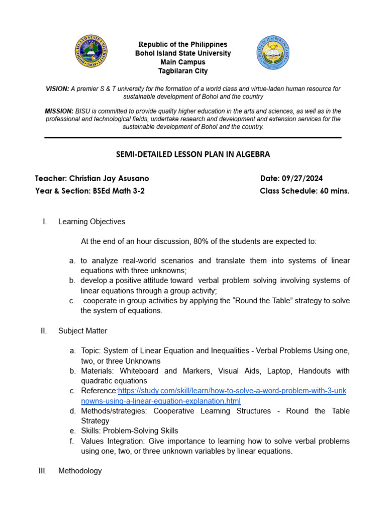 Algebra Lesson Plan: Linear Equations | PDF | Equations | Algebra
