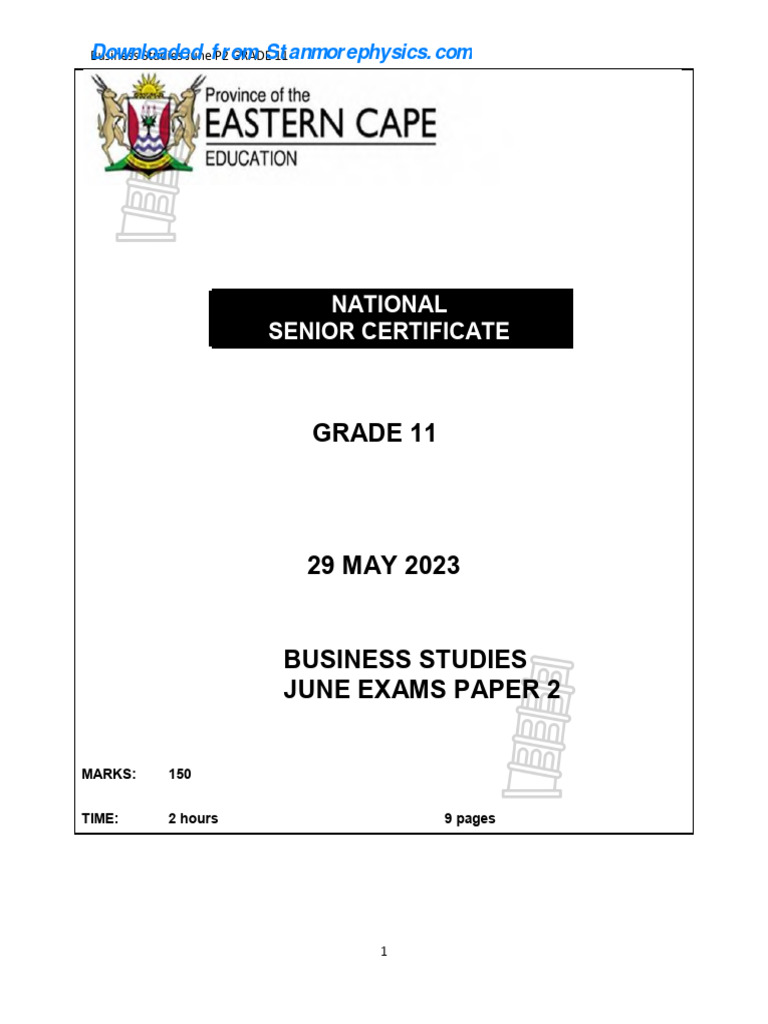 Grade 11 Business Studies June Exam Paper 2 | PDF | Franchising | Lease