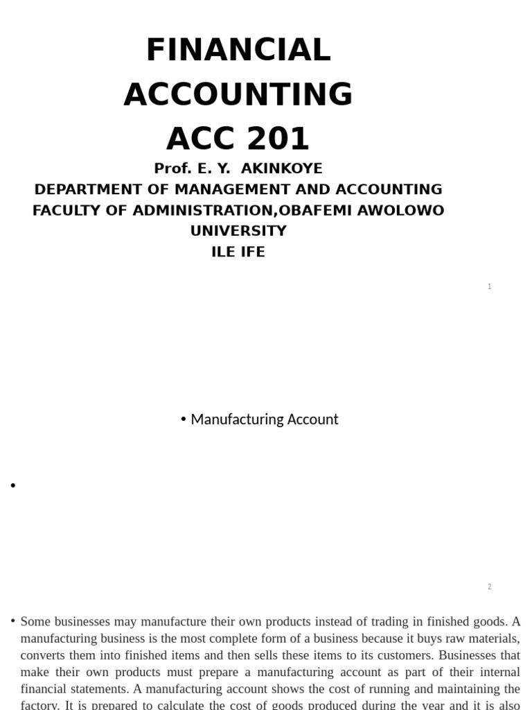 ACC 201 Lecture Note On Manufacturing Account 2023 | PDF | Cost Of ...