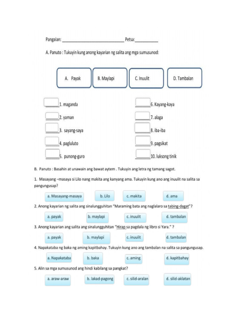 Kayarian NG Salita Quiz | PDF