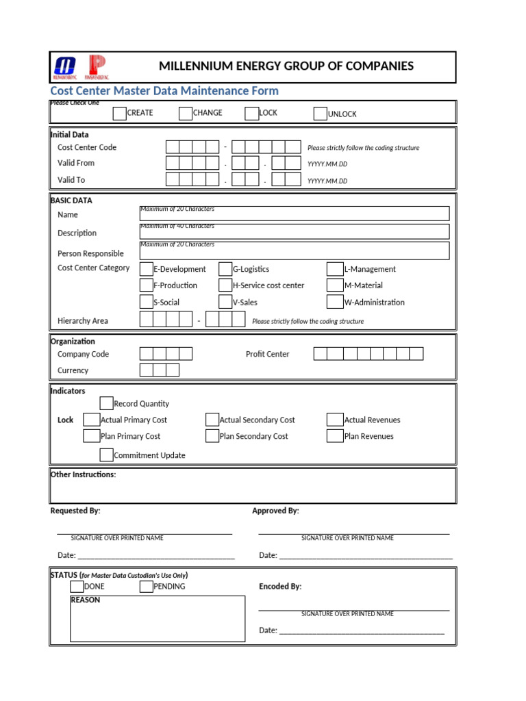Mdmf cost center master data maintenance form pdf finance money