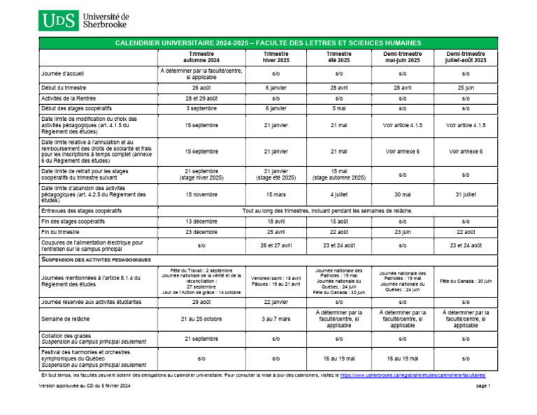 Calendrier universitaire 2024-2025 FLSH | PDF