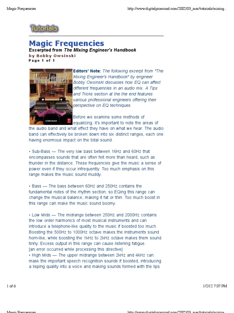Magic Frequencies | PDF | Equalization (Audio) | Audio Engineering