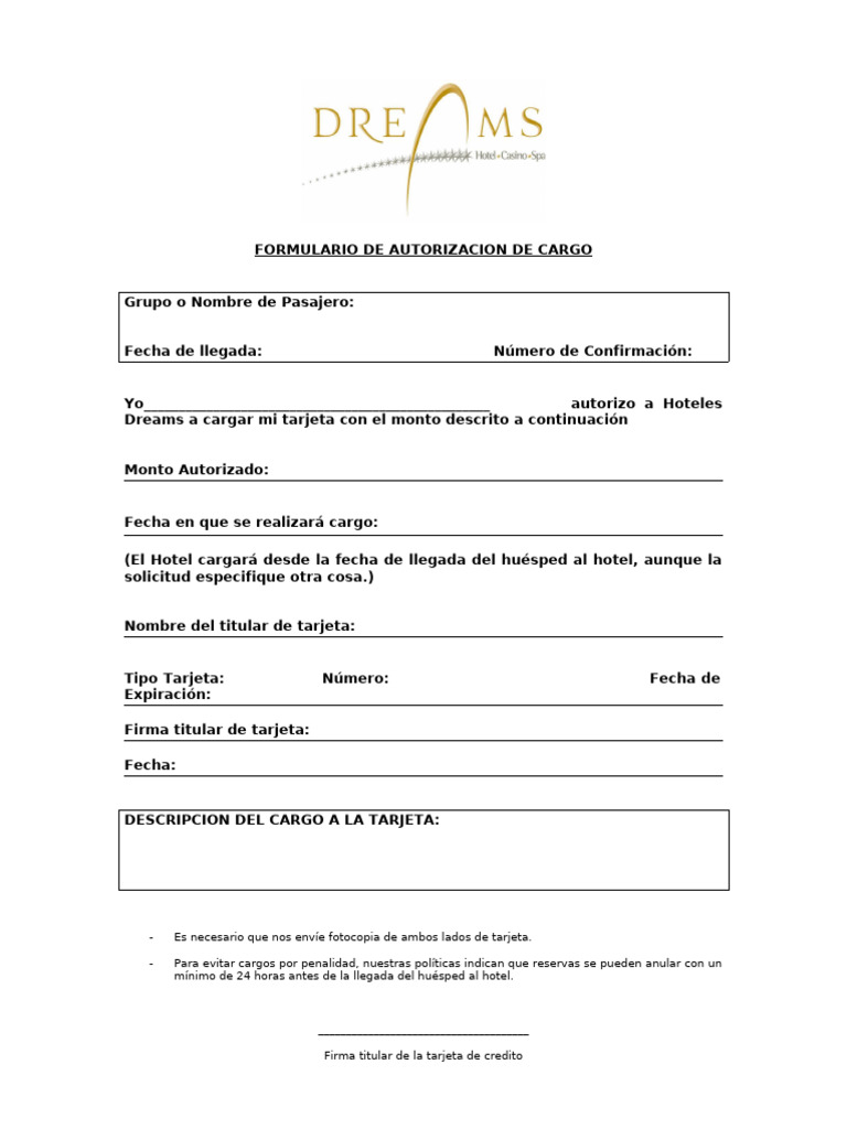 Formulario De Autorización De Cargo Pdf Finanzas Y Dinero 