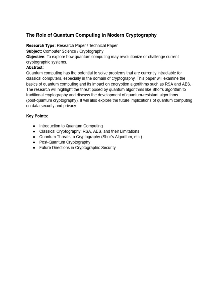 The Role of Quantum Computing in Modern Cryptography | PDF