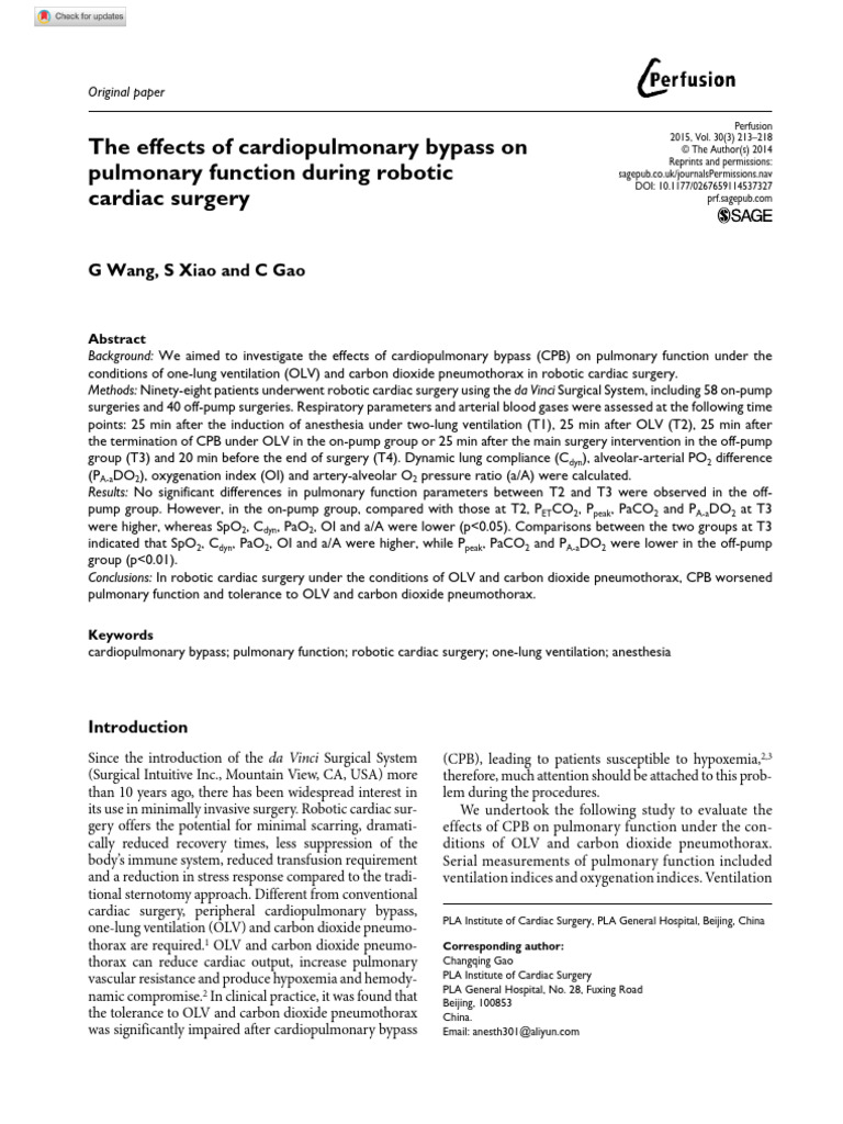 Wang et al 2014 the effects of cardiopulmonary bypass on pulmonary