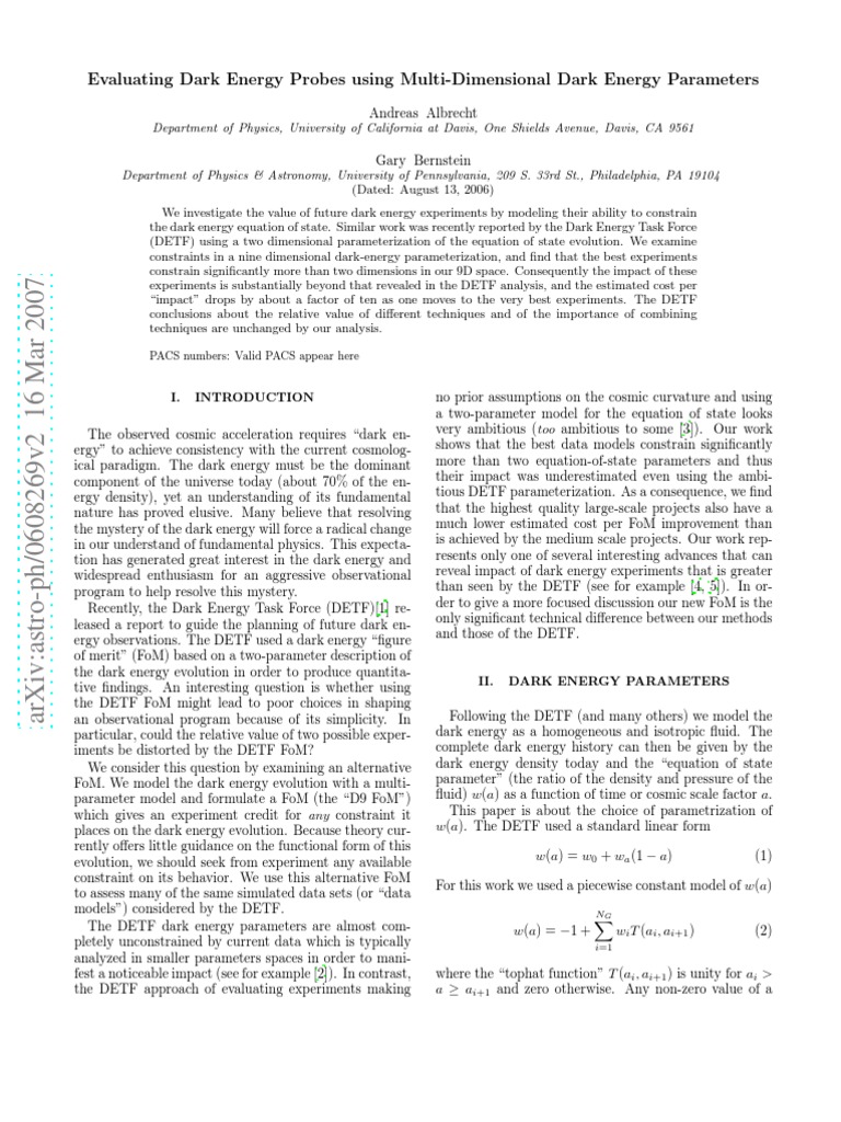Dark Energy Probes: 9D Analysis | PDF | Dark Energy | Eigenvalues And ...