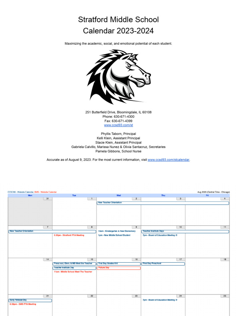 Stratford and CCSD93 Calendar 20232024 PDF Wellness