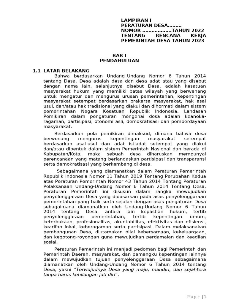 Rencana Kerja Pemerintah Desa 2023 | PDF