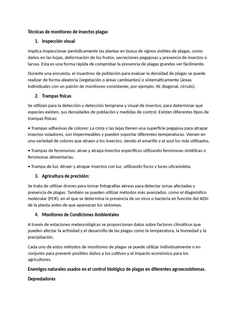 Técnicas de Monitoreo de Insectos Plagas 2 | PDF | Control biológico de ...
