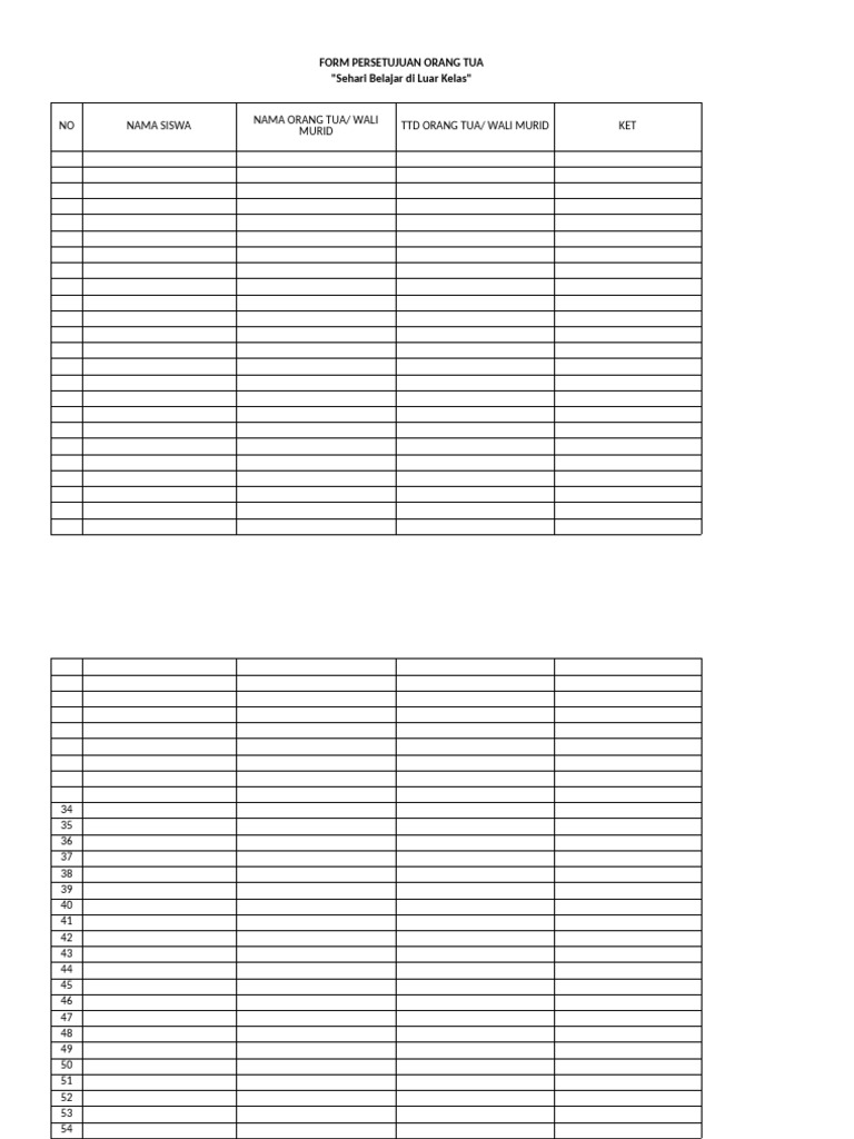 Form Persetujuan Orang Tua Kelas X | PDF