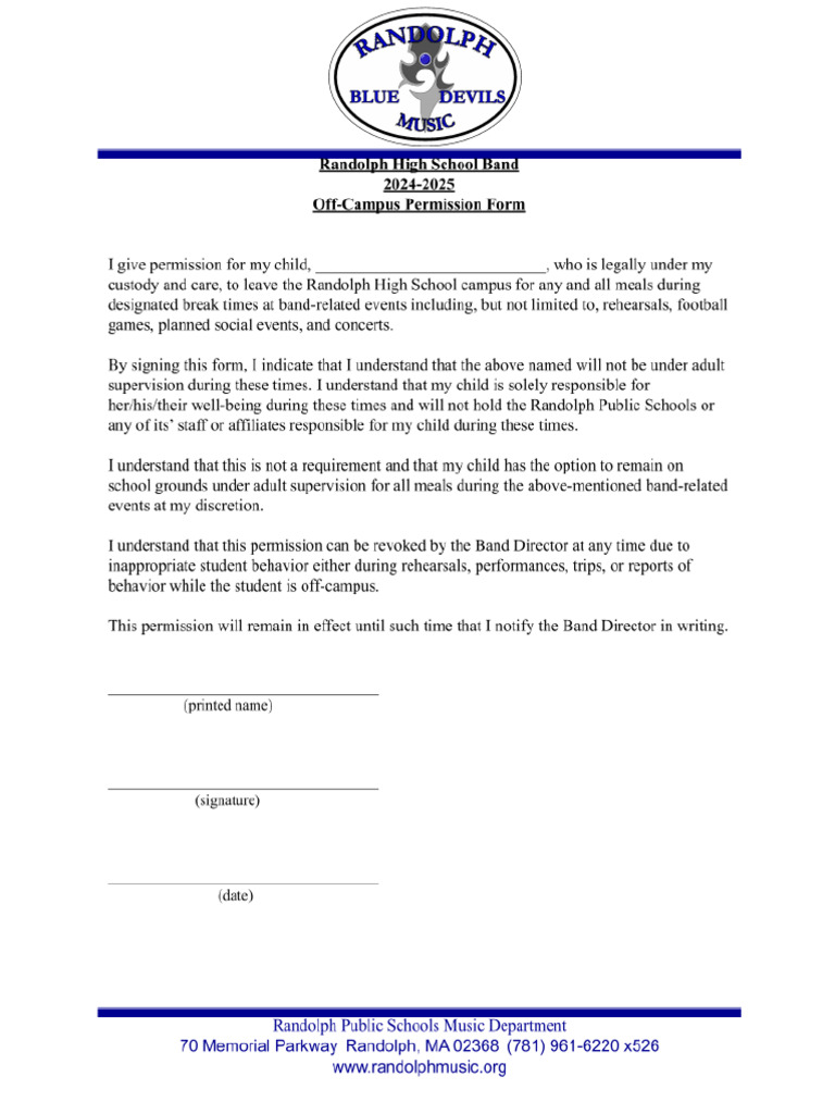04 - Off-Campus Permission Form 24-25 - RHS Band | PDF