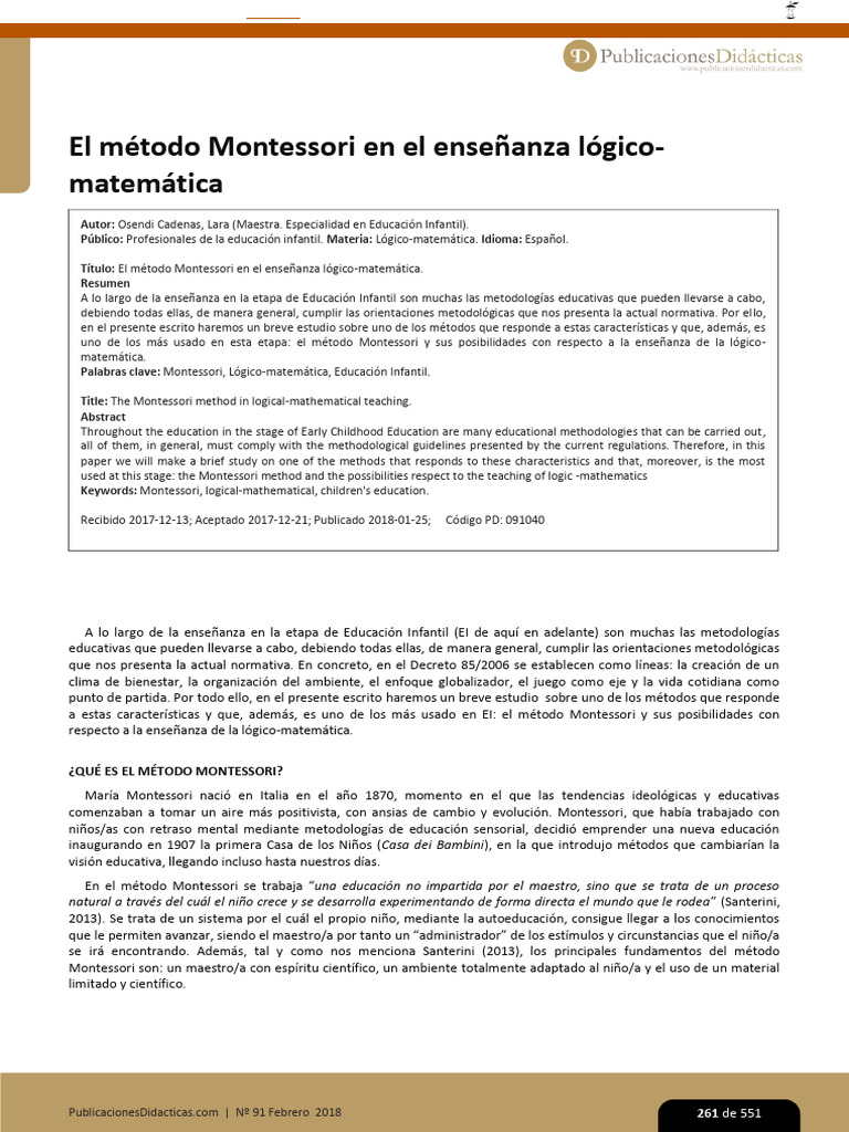 El Metodo Montessori en El Ensenanza Logico-Matematica | PDF ...