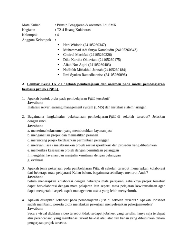 Lembak Kerja LK 2-4 Ruang Kolaborasi Kelompok 4 | PDF | Karier ...