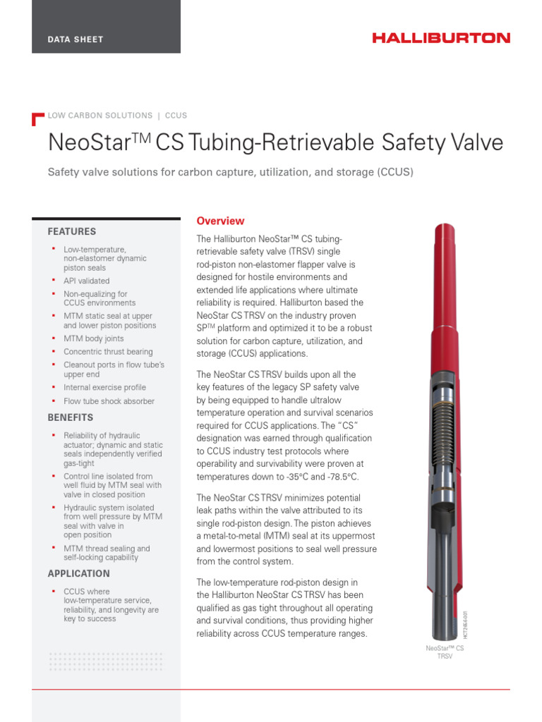 Halliburton NeoStar CS TRSV Overview | PDF | Valve | Carbon Capture And ...