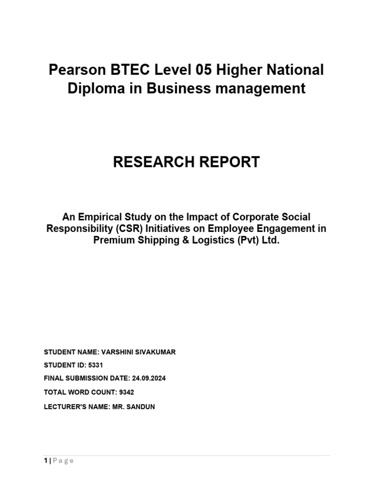 Varshini Sivakumar RESEARCH REPORT Log Book Done | PDF | Corporate ...