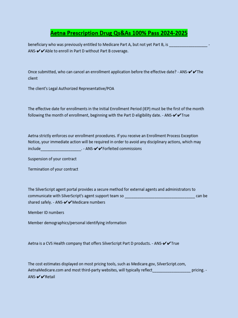 Aetna SilverScript Part D Enrollment Guide | PDF | Medicare (United ...