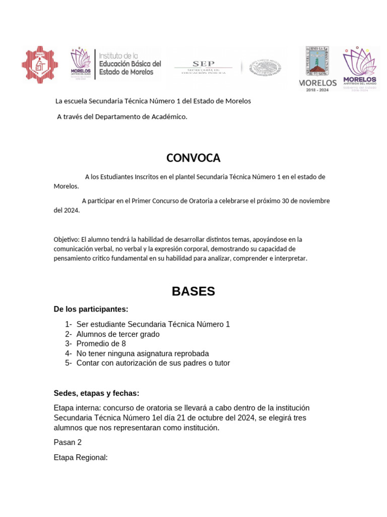 Concurso de Oratoria 2024 en Morelos | PDF