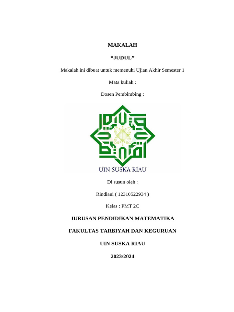 Contoh Cover Makalah UIN Suska Riau | PDF