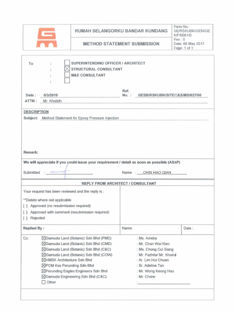 Method Statement of Epoxy Injection (GESB) | PDF