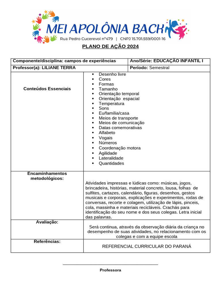 Plano de Ação para Educação Infantil | PDF