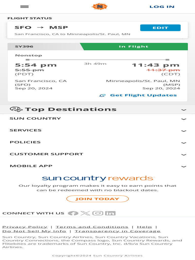 Sun Country Flight Status Update | PDF