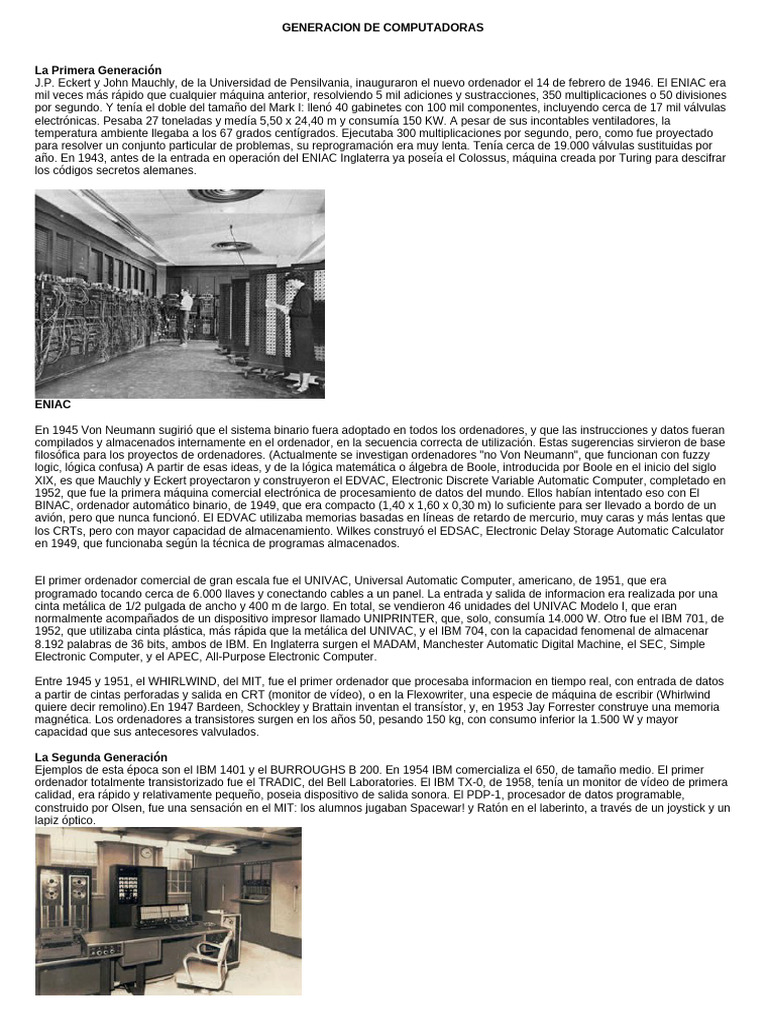 Generacion de Computadoras | PDF | Microcomputadoras | Microprocesador