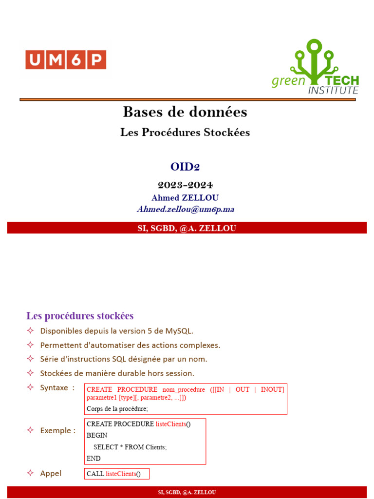 Introduction aux procédures stockées SQL | PDF | SQL | Données