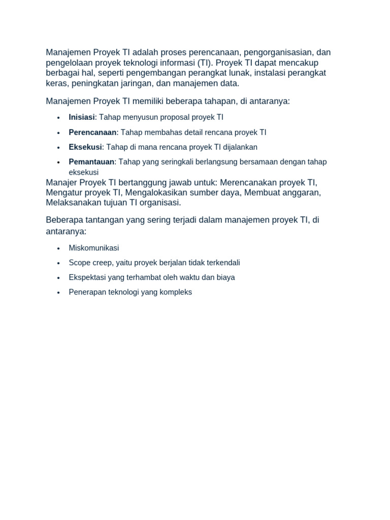 Tahapan Manajemen Proyek TI | PDF