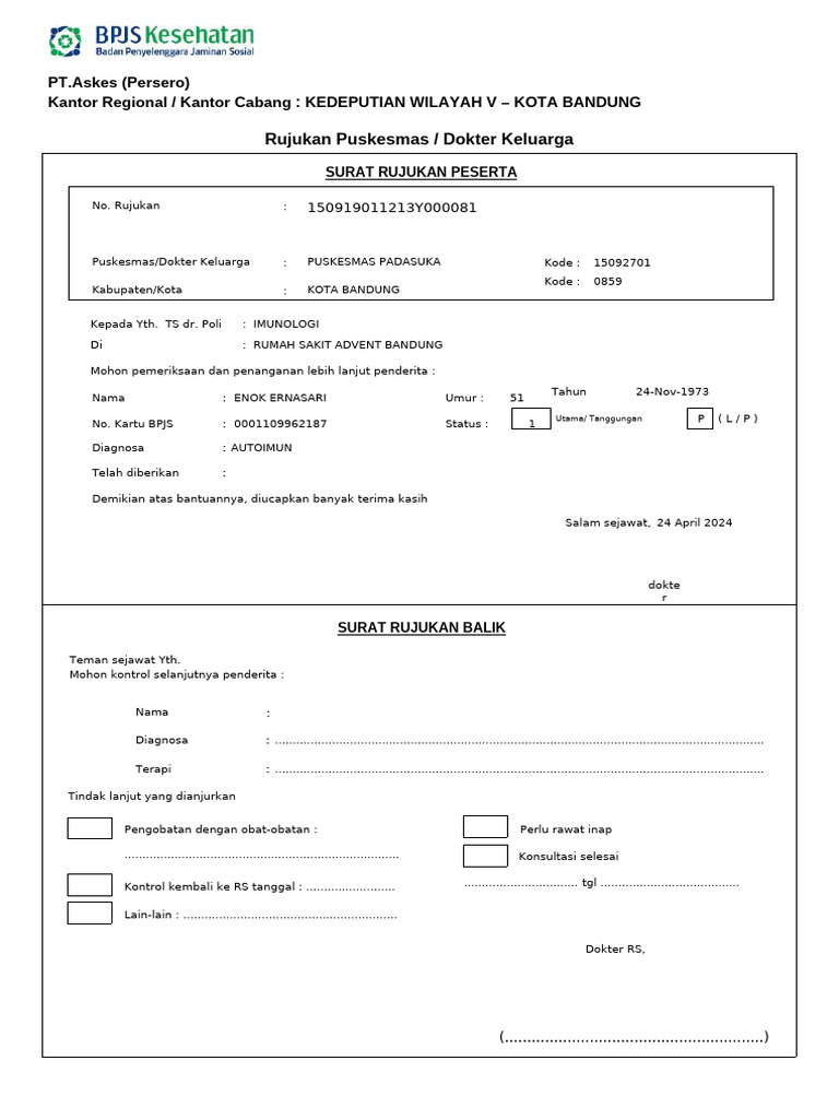 Surat Rujukan Medis BPJS Bandung | PDF | Sains & Matematika