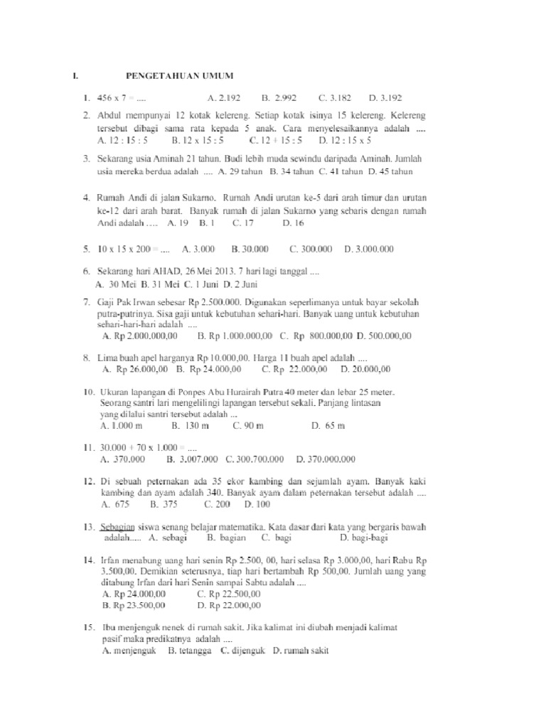 Tes Soal Ppdb Smp It Pdf