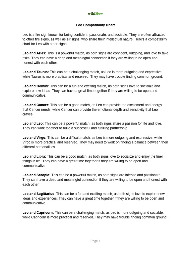 Leo Compatibility Chart | PDF | Astrological Sign | Divination