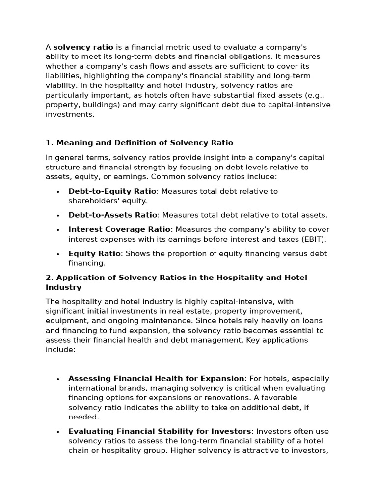 Solvency Ratios in Hospitality | PDF | Debt | Recession