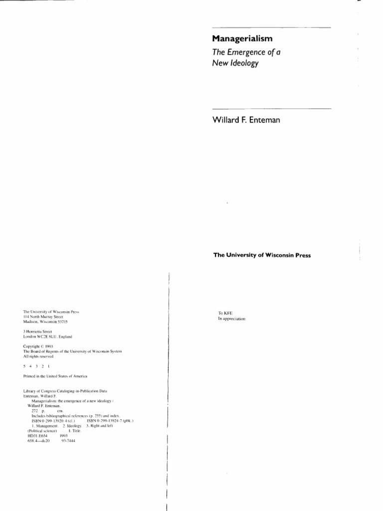 Willard F. Enteman - Managerialism - The Emergence of A New Ideology ...