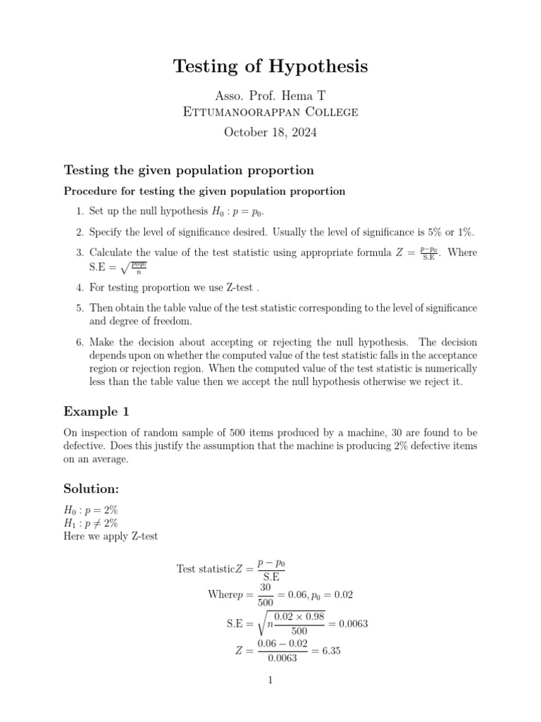 Lecture 4 5 Testing The Given Population Proportion | PDF | Hypothesis ...