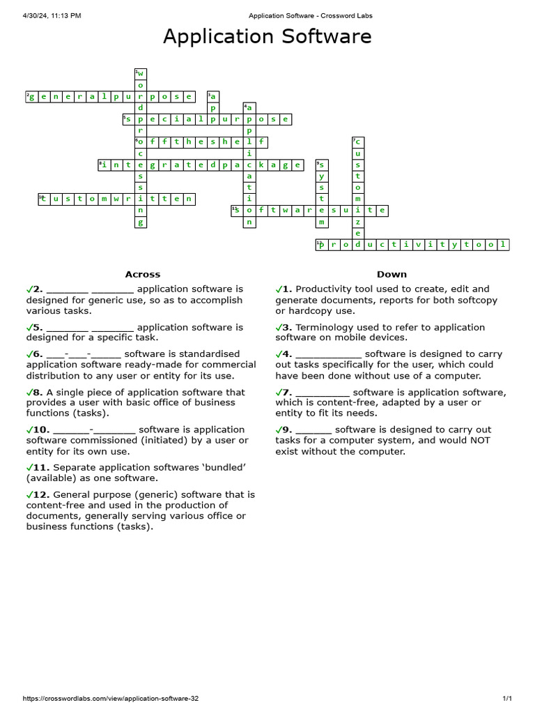 Application Software Crossword Labs PDF Software Application