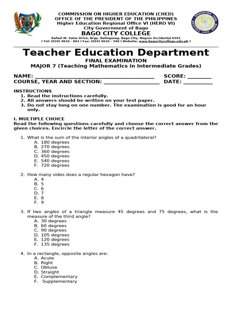 FINAL EXAM MAJOR 7 | PDF | Speed | Area