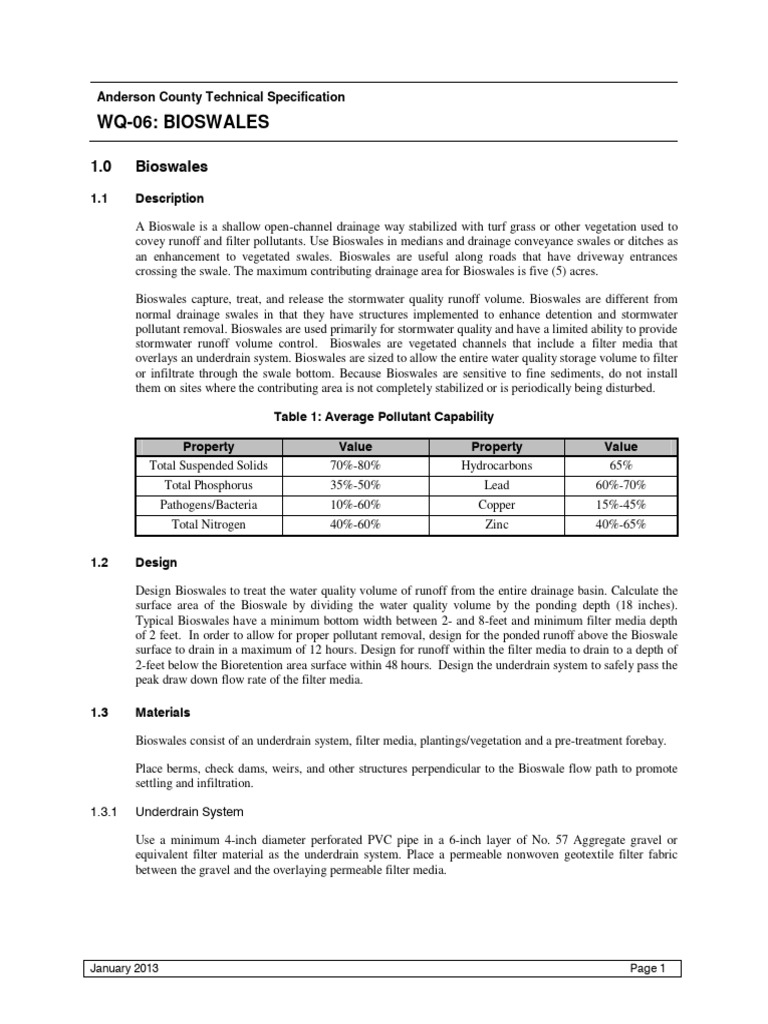 Bioswale Design and Specifications | PDF | Surface Runoff | Soil Science