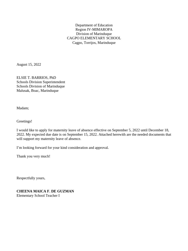 Intent Letter Leave | PDF