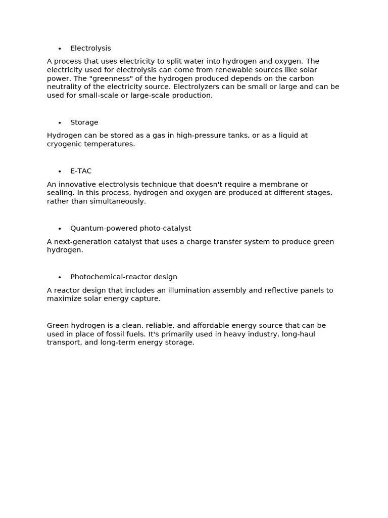 Green Hydrogen Production Technologies | PDF | Fuel Cell | Sustainable ...