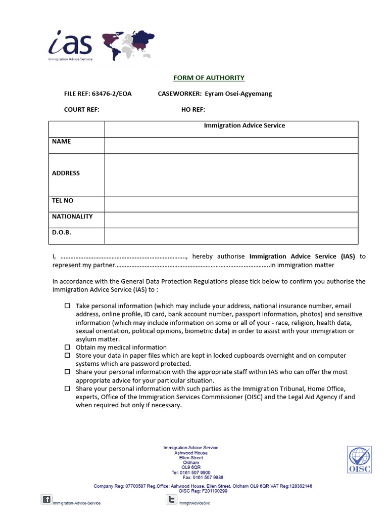 Form of Authority To Be Completed | PDF | Government And Personhood