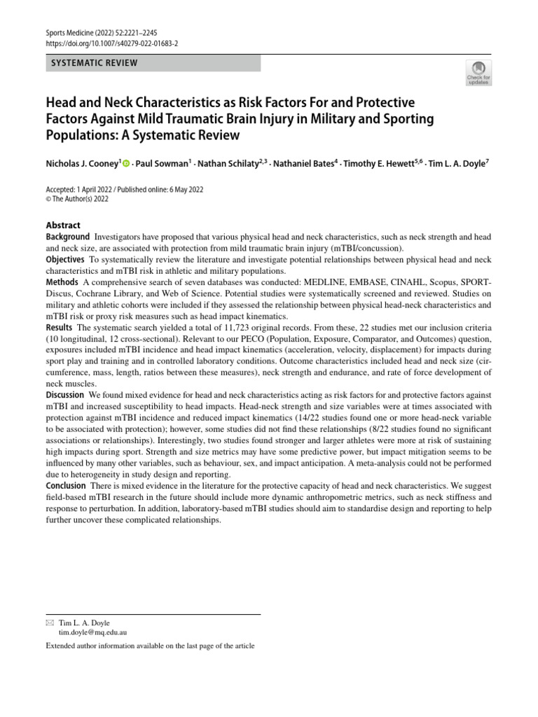 Head and Neck Factors in mTBI Risk | PDF | Concussion | Systematic Review